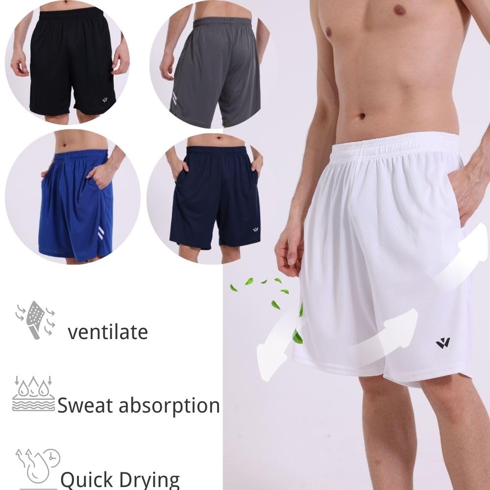 fovdtaa 5 Pack Mens Sports Shorts Men's Athletic Shorts with Pockets and Elastic Waistband, Quick Dry Workout Shorts for Men Running Trousers Black,Grey,Blue,Navy,White L