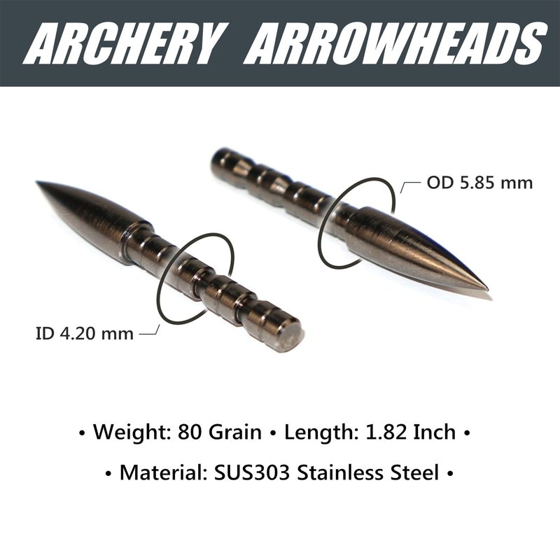 Hosolee 12 Pack Archery Points 80/100/120/150 Grain Insert Arrowheads for ID 4.20mm Arrows Shafts (80 Grain)