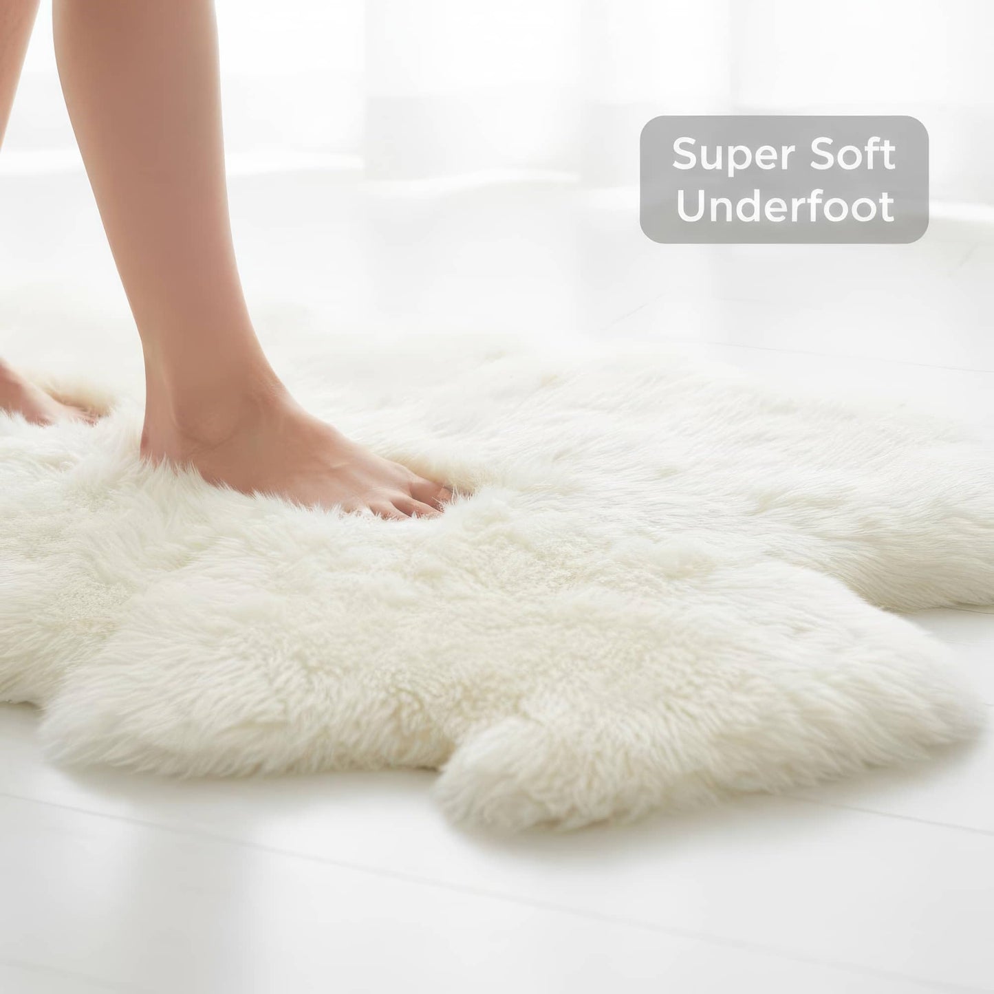 Premium Fluffy Sheepskin Rug - Four Pelt Fur Rugs for Living Room, Bedroom or Fireplace - Natural Sheep Skin, Shaggy - Irregular Shaped Genuine Fuzzy Feel - 4ft x 6ft