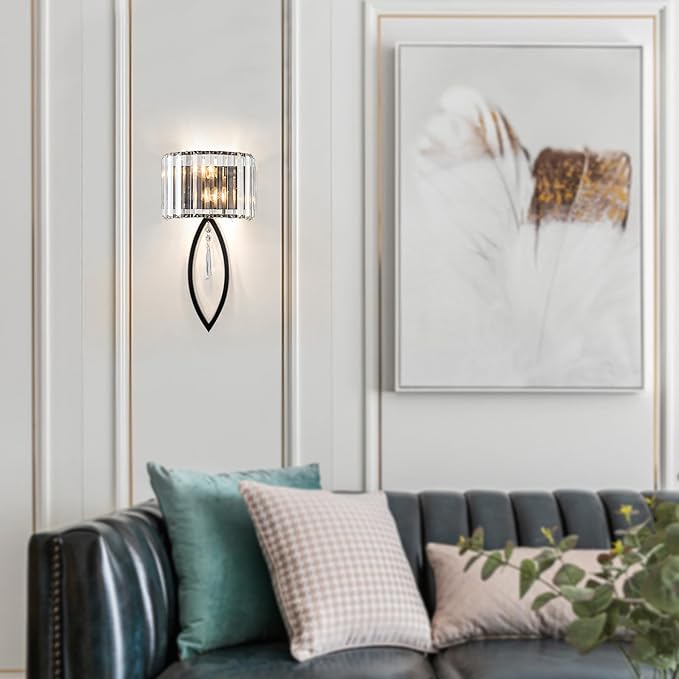 Crystal Wall Sconce Black Wall Sconce Wall Lighting Mid Century Wall Light Vanity Light Indoor Elegant Crystal Wall Lighting Fixtures for Bedroom Living Room Hallway