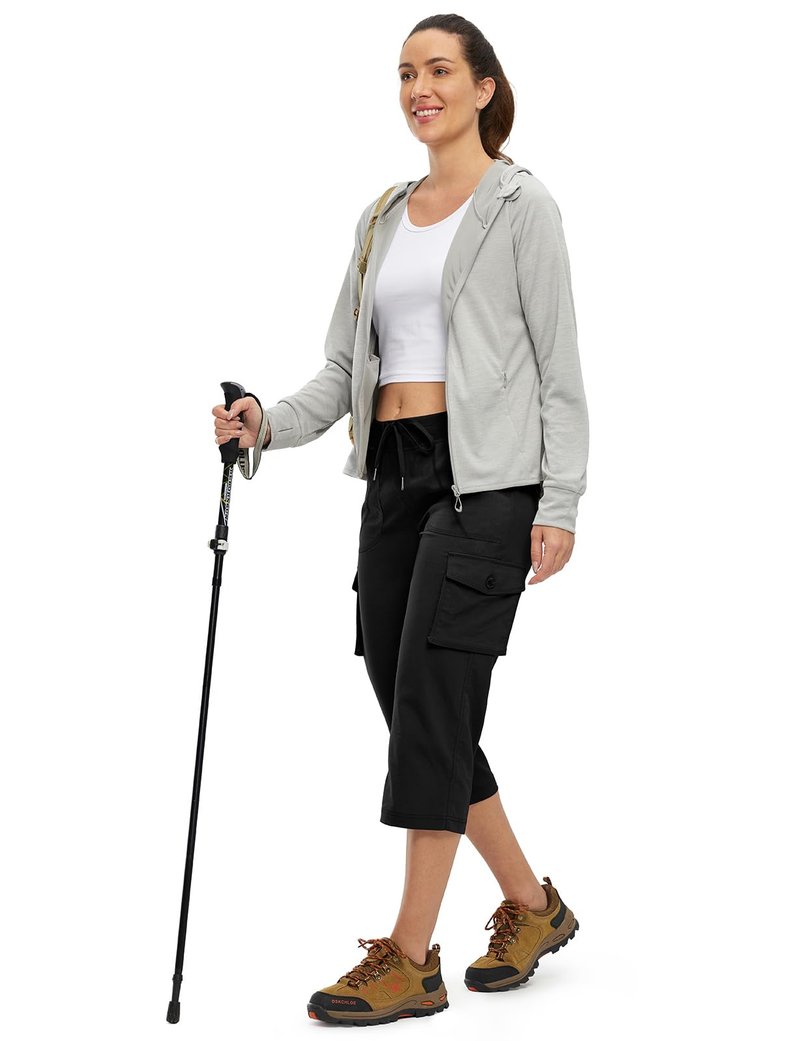 TBMPOY Womens Cargo Capris Hiking Lightweight Pants 6 Pockets Quick Dry Casual Outdoor Trip Loose Shorts Cropped Cotton Black XL