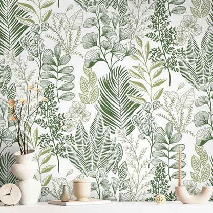 HeloHo Peel and Stick Wallpaper Green Leaf Floral Wallpaper for Bedroom Self Adhesive Removable Wallpaper Waterproof Contact Paper for Furniture Bathroom Dining Room Living Room Decor 16.1" X 118"