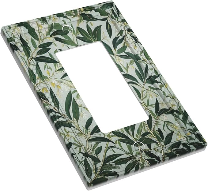 Sage Eucalyptus Leaves Foliage Single Decora Outlet Wall Plate 1 Gang Rocker Decorative Switchplate Faceplate GFCI Light Switch Covers for Home Living Decor