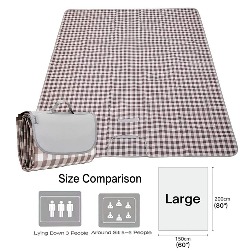K Y KANGYUN Outdoor Picnic Blanket, Extra Large Beach Blankets, Foldable Lightweight Waterproof Sand Mat, Picnic Blanket 80" x 60" for Beach Camping Hiking Park Patio (Brown, 80x60 inch)