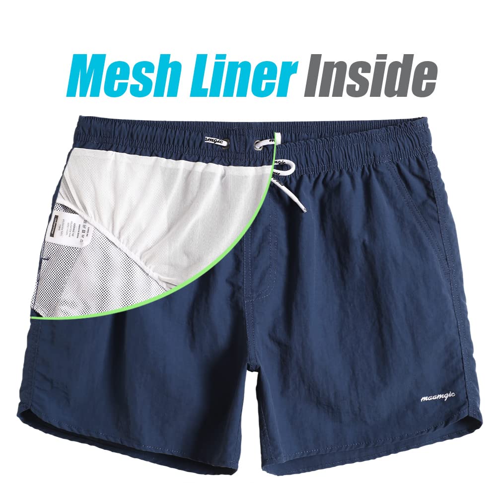 maamgic Mens Swim Trunks 5" with Mesh Lining Quick Dry Bathing Suits for Men Swim Shorts Swimwear Nylon Steel Blue Large