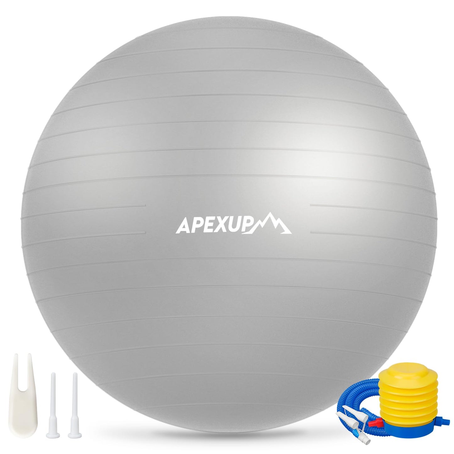 APEXUP Yoga Ball, 660 lbs Anti-Burst Exercise Ball with Pump, 5 Sizes (S (15"~18") 45cm, Silver)