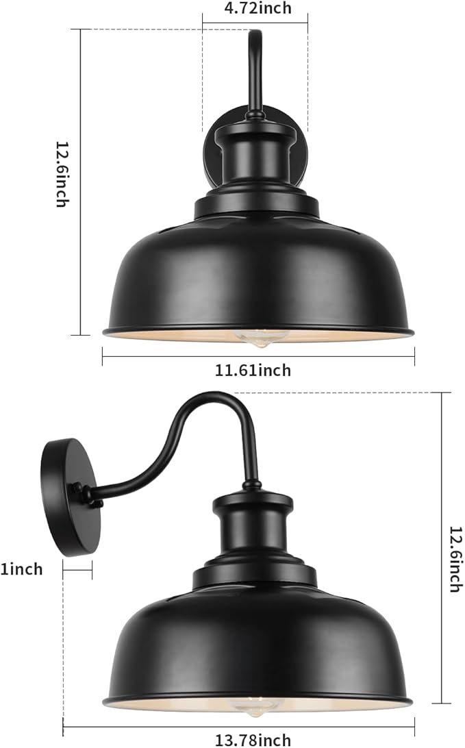 Solar Barn Light for Outside, Dusk to Dawn Gooseneck Outdoor Wall Lights Solar Powered, Farmhouse Exterior Wall Sconce, Industrial Outside Lighting Fixture, Rustic Lantern for Garage, Barn, Shed