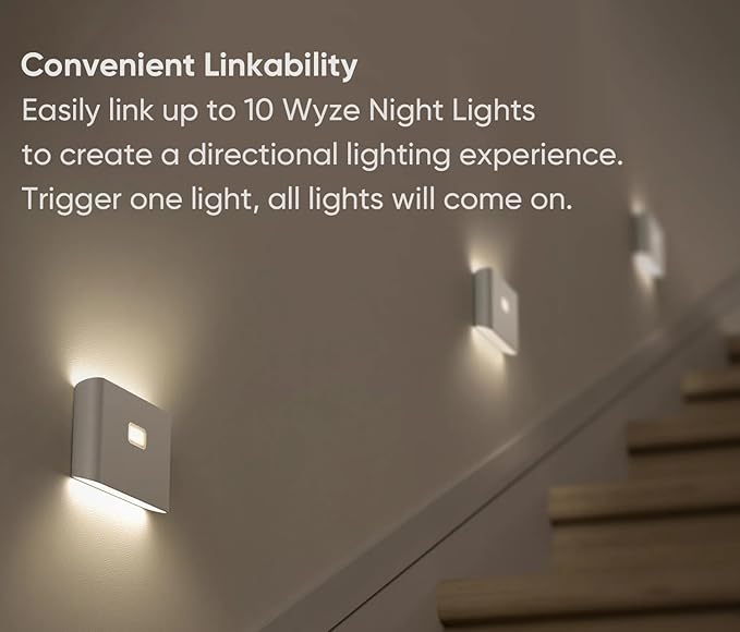 Wyze Lifestyle Rechargeable Night Lights with Dusk to Dawn & Motion Sensors, Warm & Soft White Stair Lights for Bathroom, Hallway, Linkable, Magnetic Mount, 6 Pack