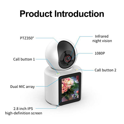 Video Calling Camera with 2.8 inch HD Screen Voice Assistant, 1080P Indoor Home Security Camera, Indoor Home Pet/Nanny/Baby/Elder/Dog Camera with Phone App