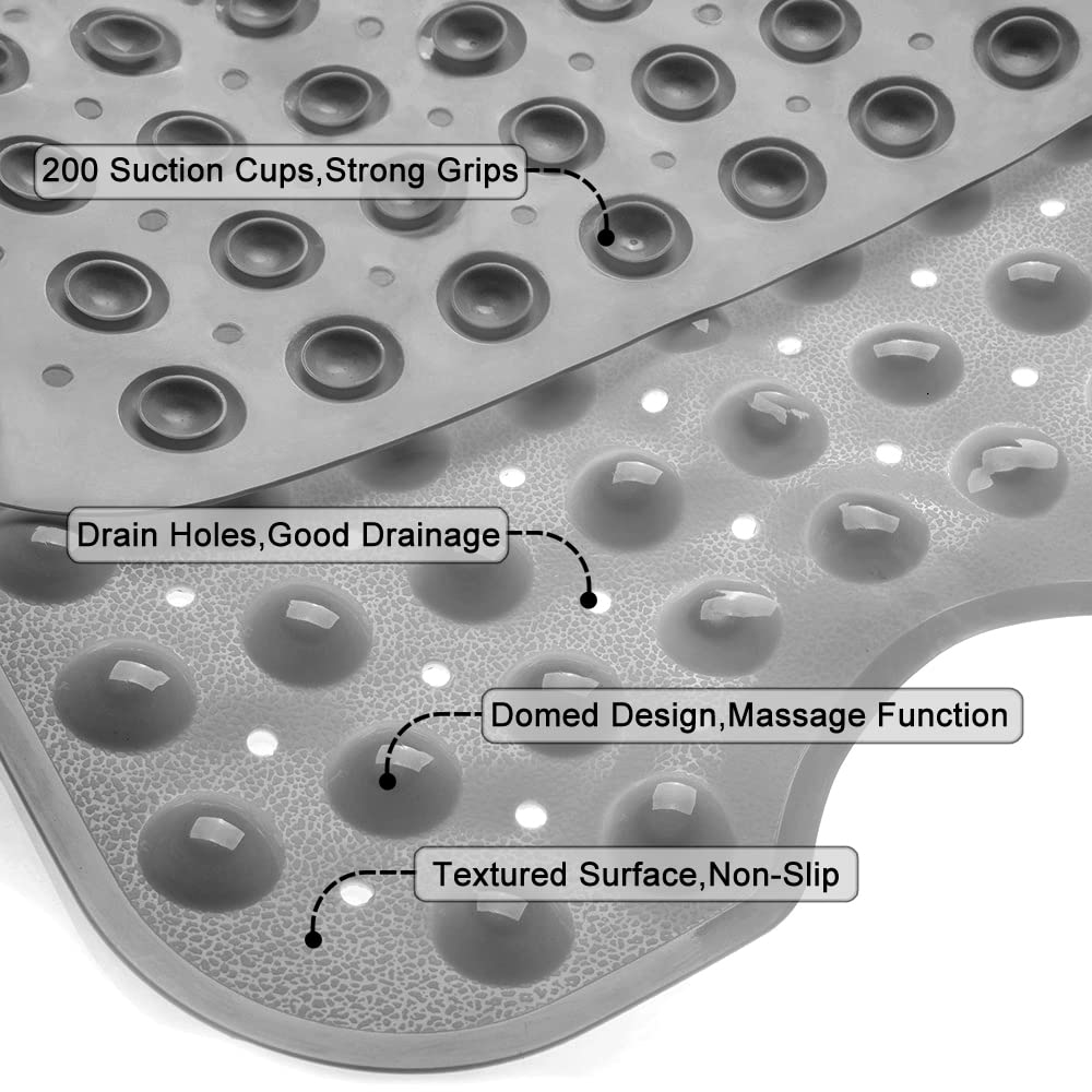 Linoows Bathtub and Shower Mats, Extra Long Non-Slip Bath Tub Mat 39 x 16 Inch, Machine Washable Bathmat with Suction Cups & Drain Holes for Bathroom Floor, Gray