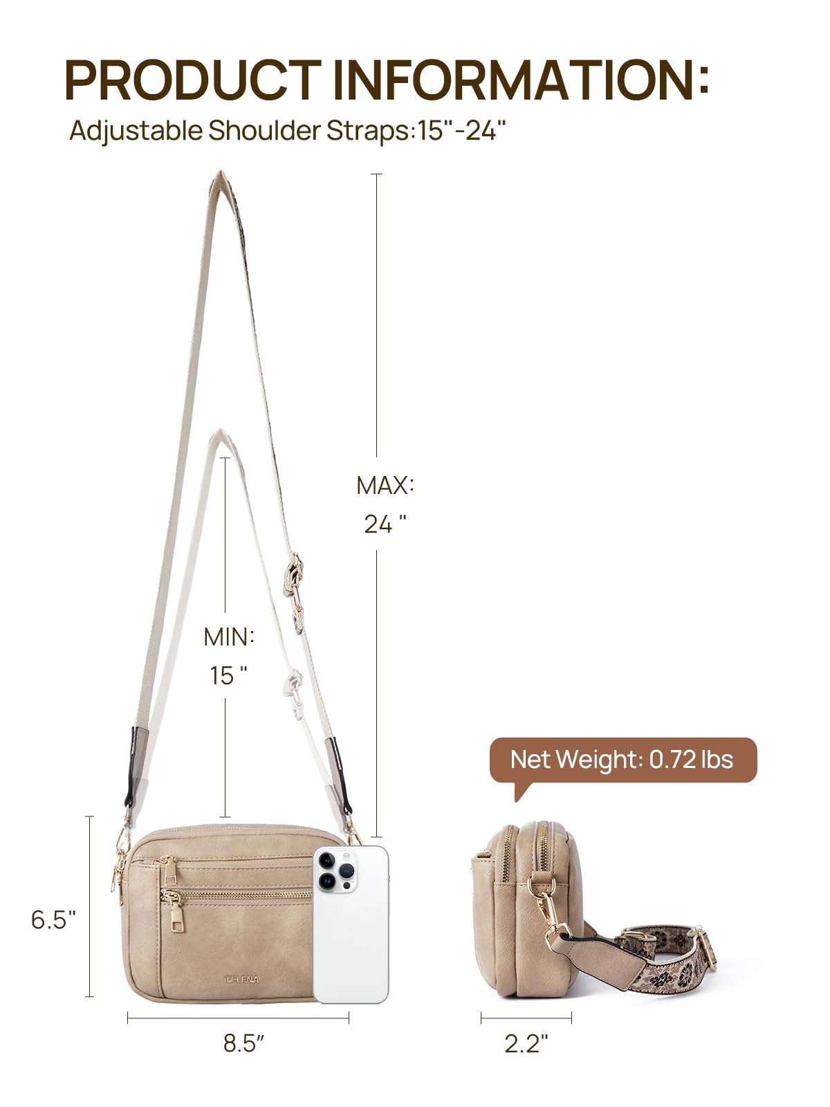 Telena Small Crossbody Bags For Women Vegan Leather Crossbody Purse With Adjustable Wide Strap For Daily Life