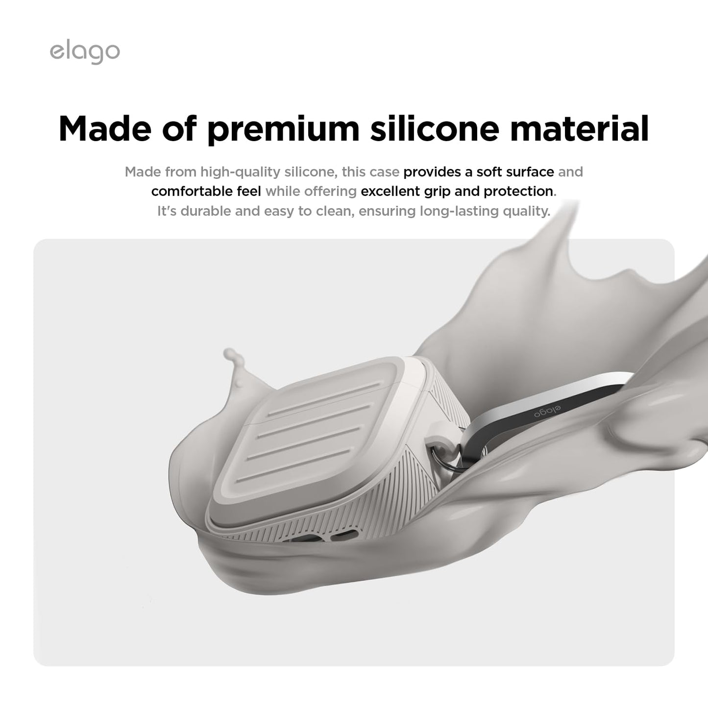 elago Armor Compatible with AirPods 4 Case - for AirPods 4th Generation Cover, Carabiner Included, Supports Wireless Charging, Shock Resistant, Full Protection (Stone)