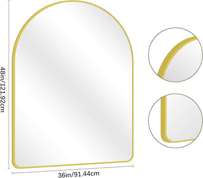 Arched Bathroom Mirror, 36"x48" Gold Arch Mirror for Bathroom, Wall Mounted Mirror, Gold Vanity Wall Mirror w/Metal Frame for Bedroom, Entryway, Living Room, Vertically Hanging or Leaning Against