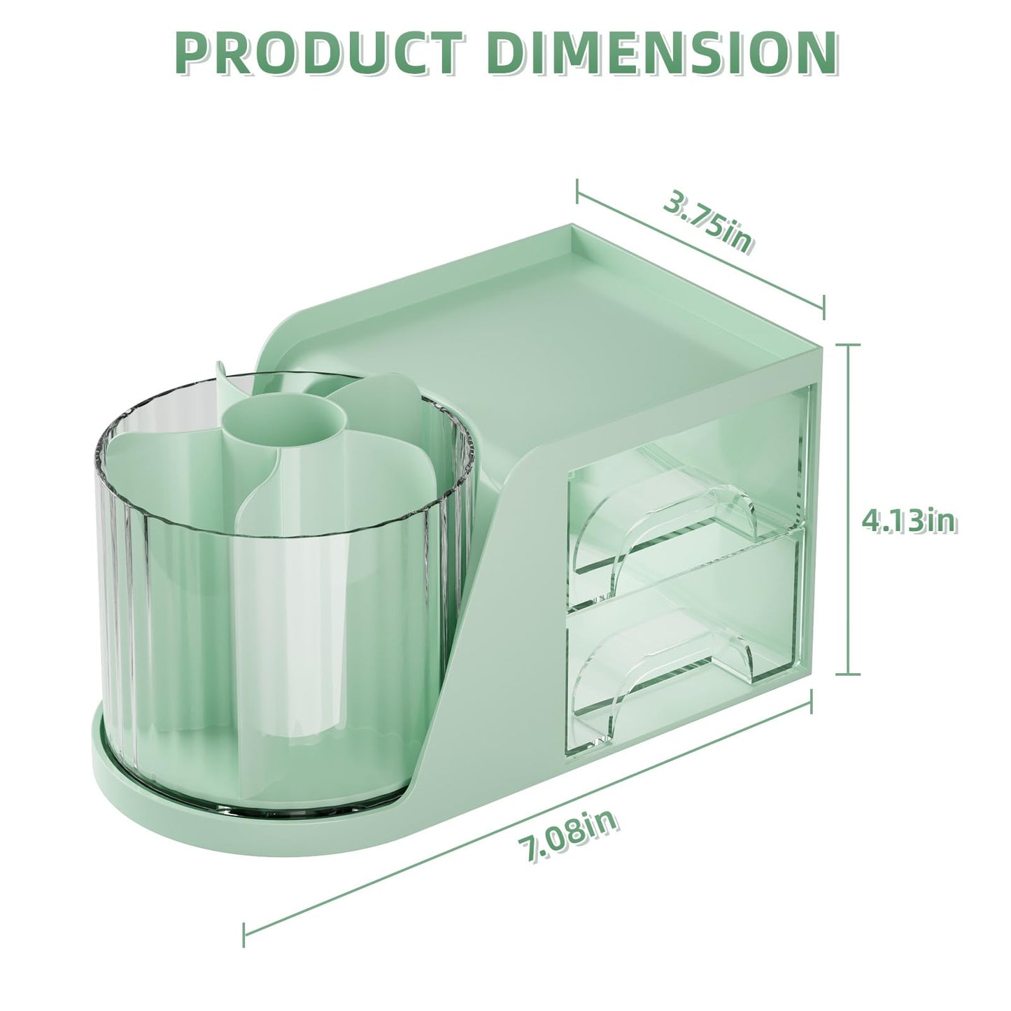 Marbrasse Desk Organizer with 2 Drawer, 360°Rotating Pen Holder, Desk Organizers and Accessories with 6 Slots Pencil Holder + 2 Drawer, Art Supply Storage Box Caddy for Office (Green)