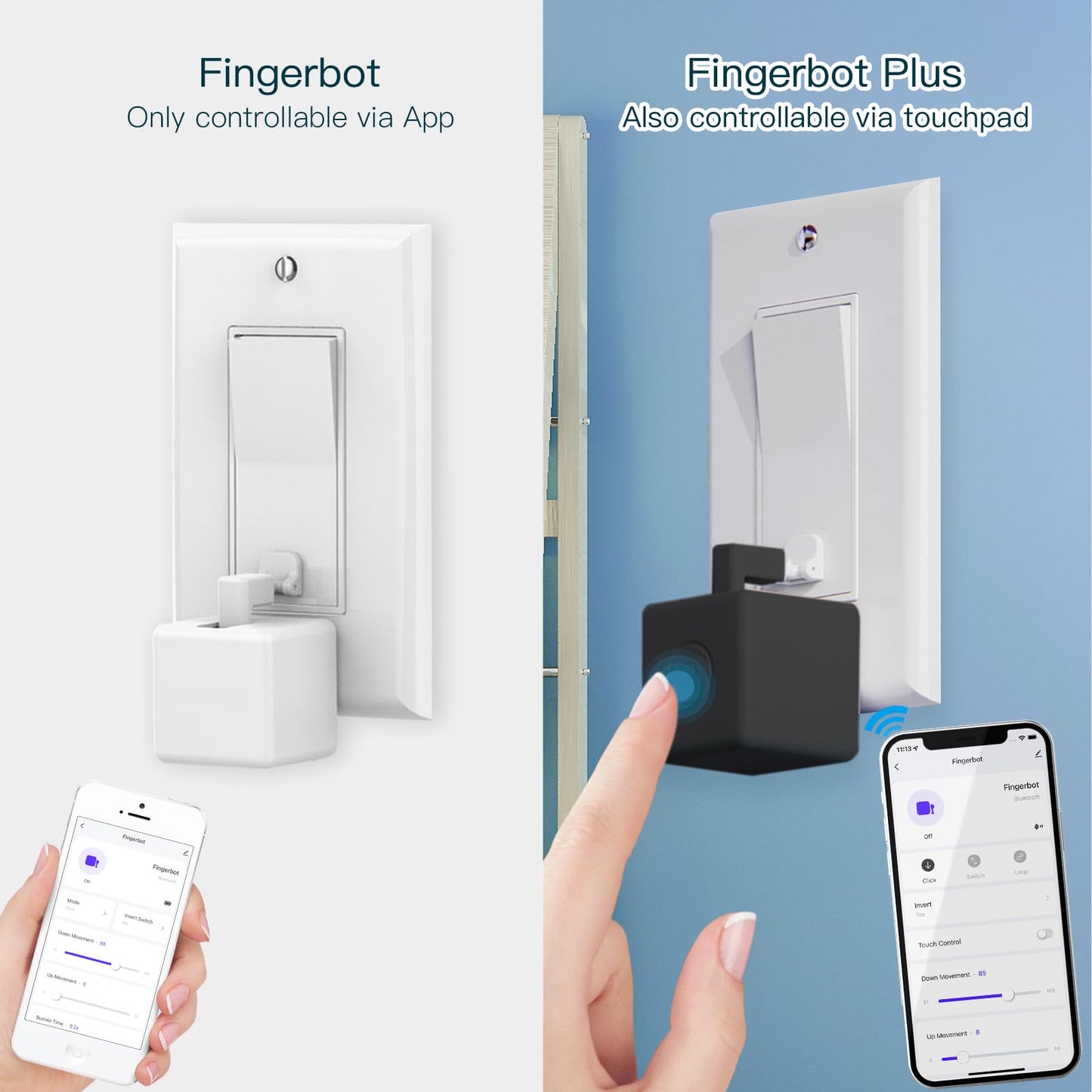 MOES Fingerbot Plus Smart Button Pusher No Wiring Switch, Upgrade with Touch Control, Work with Smart Life App, Add MOES Tuya Bluetooth Hub Make it Compatible with Alexa,Google Home and Timer Control
