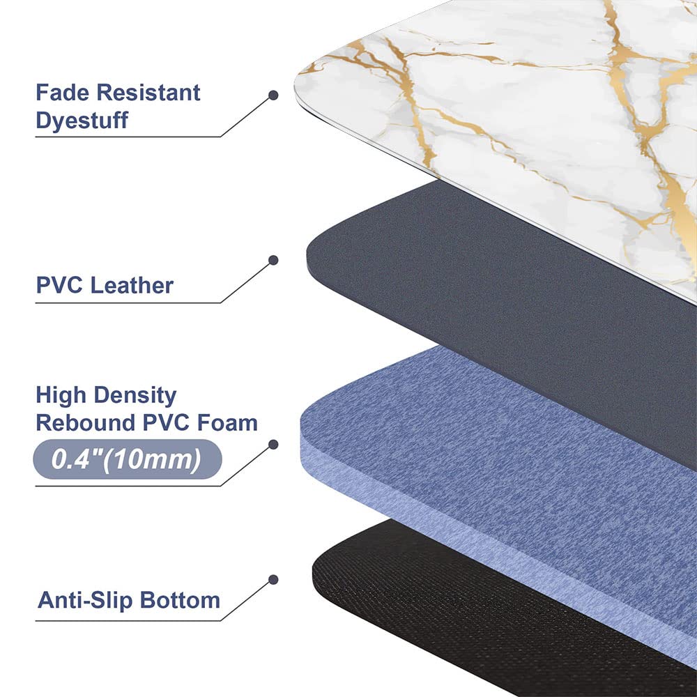 Mrcrypos Marble PVC Leather Kitchen Rug Runner Waterproof Non Slip Cushioned Standing Mats Anti Fatigue Oil Resistant Kitchen Comfort Mats for Floor,Sink,Laundry,Office 17"x47" Luxury Marble Gold