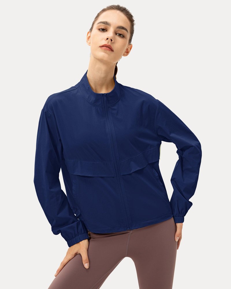 Locachy Women's Lightweight Zip Up Athletic Jacket Stand Collar Windproof Sun Protection Workout Outdoor Jacket Navy S