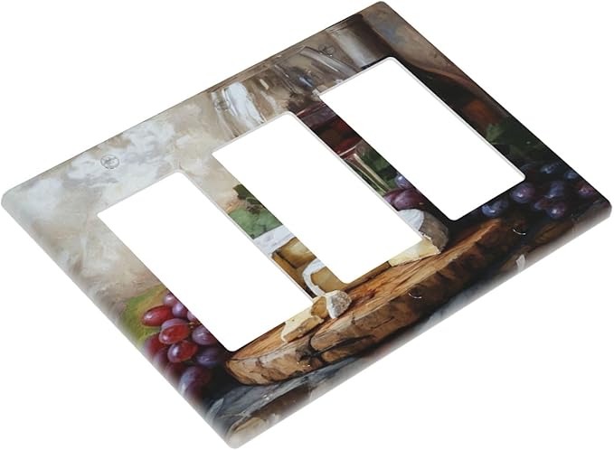 Decorative Art Light Switch Covers Wineglass & Artisanal Cheeses 3 Gang Triple Rocker Outlet Switch plate GFCI Faceplate GFCI for Home Decor