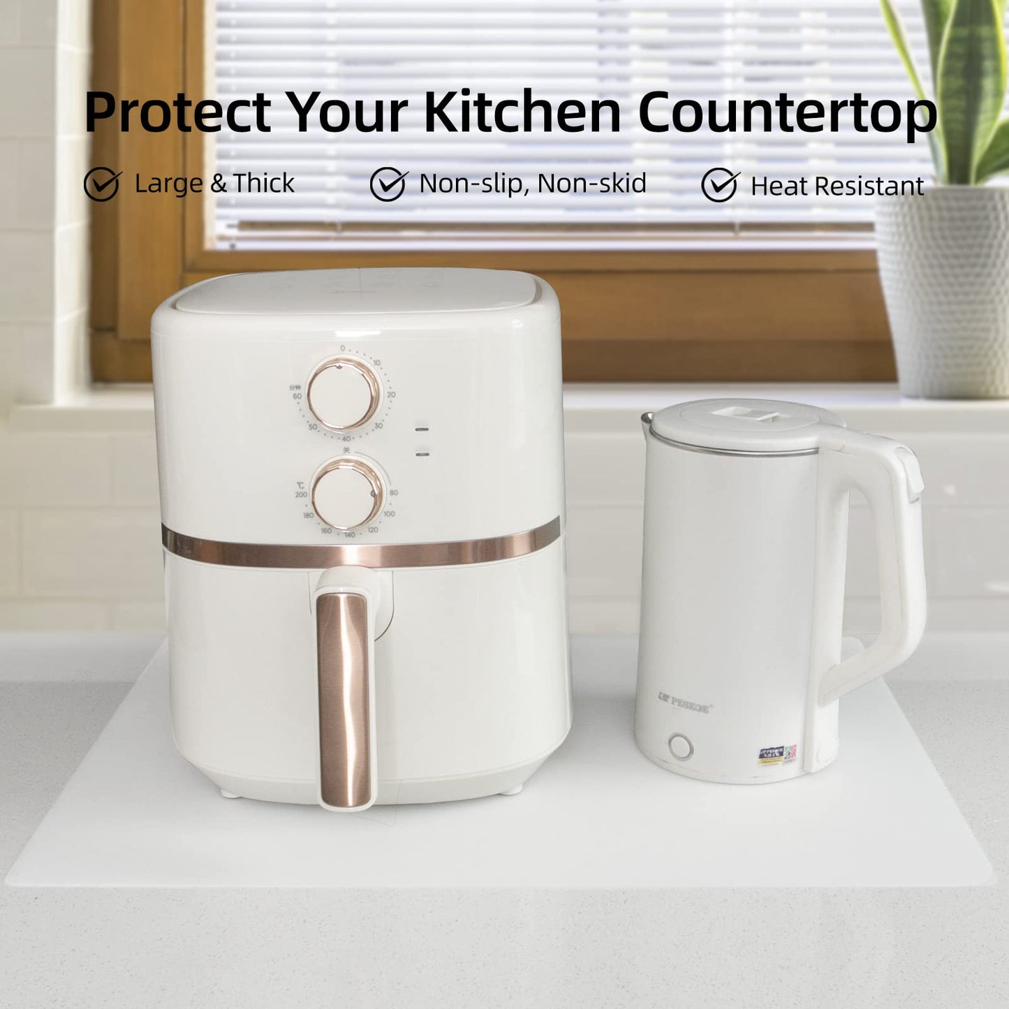 2 Pack Silicone Mats for Kitchen Counter, Treerit 23.62" x 15.75" Thick Large Silicone Mat, Nonskid Heat Resistant Countertop Protector, Easy to Clean, White Translucent