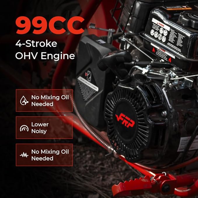 FRP GMB100 Performance 99CC 4-Stroke Mini Dirt Bike - Upgraded Hydraulic Brakes &amp Front Suspension Fork 28MPH Off-Road Mini Bike with LED Headlight Anti-Slip Seat Supports 220LBSRed
