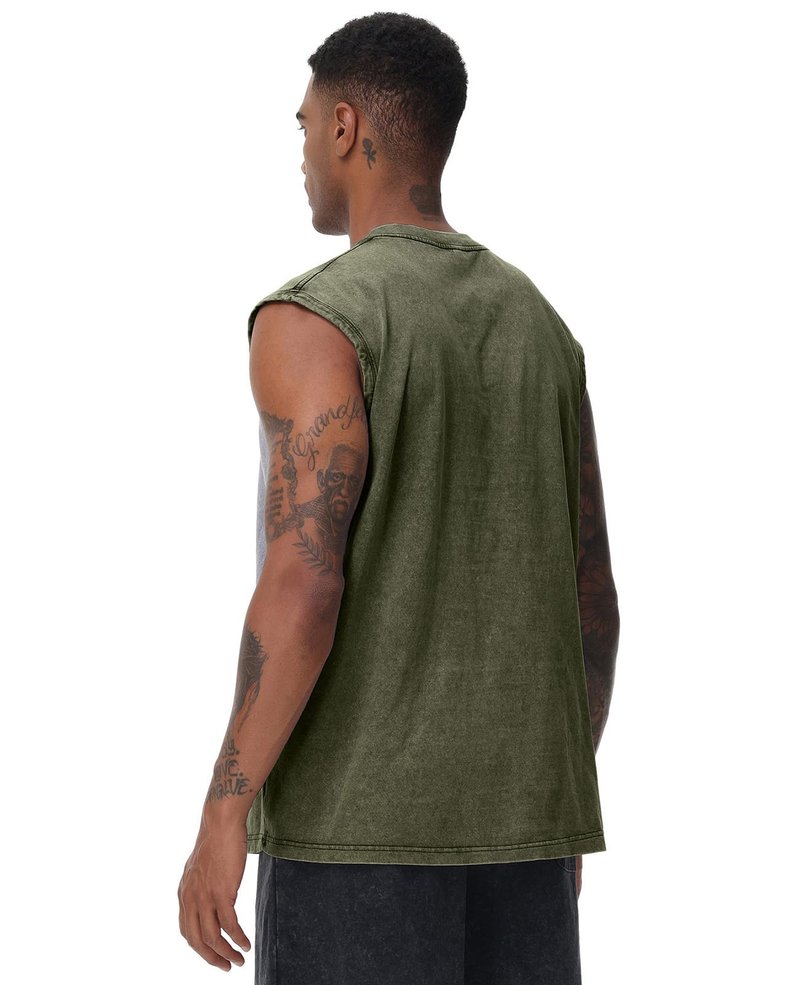 SnowElve 4 Pack Mens Workout Tank Tops Sleeveless Tee Shirts Men Muscle Shirt Gym Acid Wash T Shirts Running Beach Loose Fit Tee(BKGYCFAG,3XL)