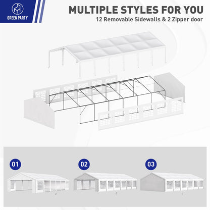 GREEN PARTY 20x40FT Party Tent Heavy Duty, Large Wedding Event Shelters with 7 Carry Bags & Removable Sidewalls, Outdoor Canopy Gazebo Commercial Tents for Parties Carport Camping Garden Patio
