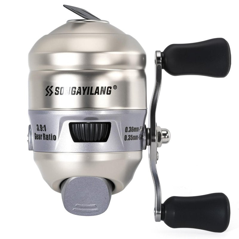 Sougayilang Spincast Fishing Reel, Size 30 Reel, Right or Left-Hand Retrieve, 3.9:1 Gear Ratio, Pre-spooled with Mono Fishing Line-Silver