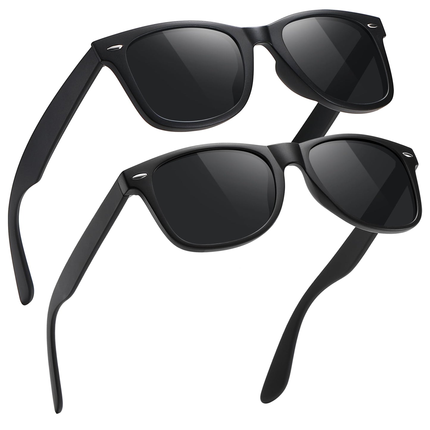 MEETSUN Polarized Sunglasses for Men Women Classic Retro Sun Glasses for Driving Fishing UV Protection 2 Pack C3 Matte Black Frame/Grey Lens