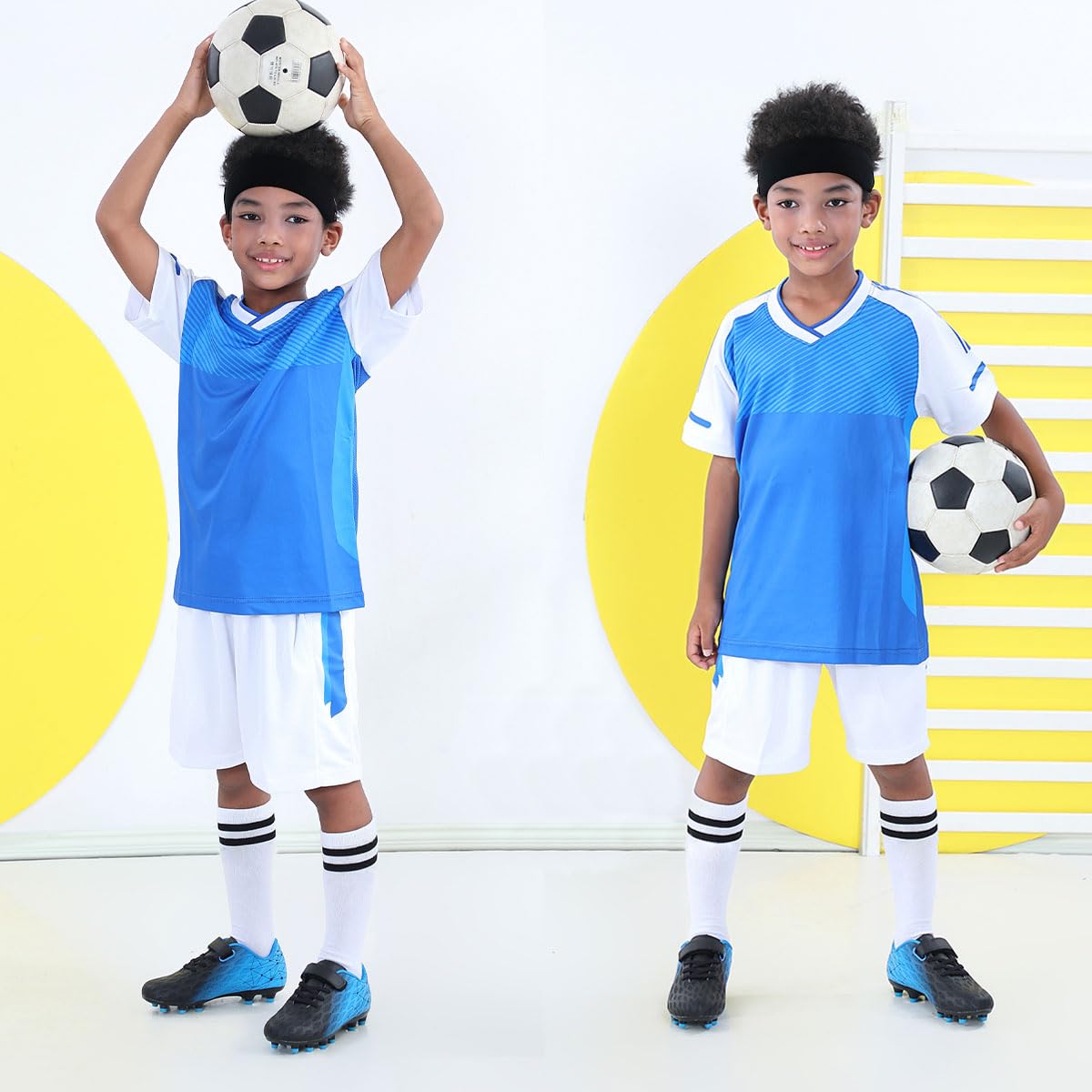 brooman Kids Firm Ground Soccer Cleats Boys Girls Athletic Outdoor Football Shoes(3.5,Orange Blue)