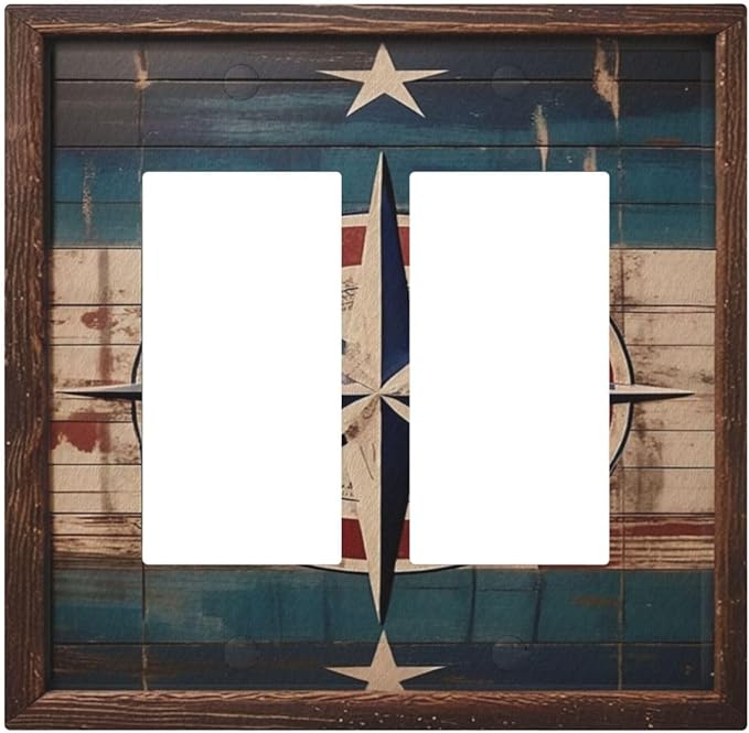 Decorative Art Light Switch Covers Nautical Rustic Star Emblem 2 Gang Dual Rocker Outlet Switch plate Faceplate GFCI for Home Decor