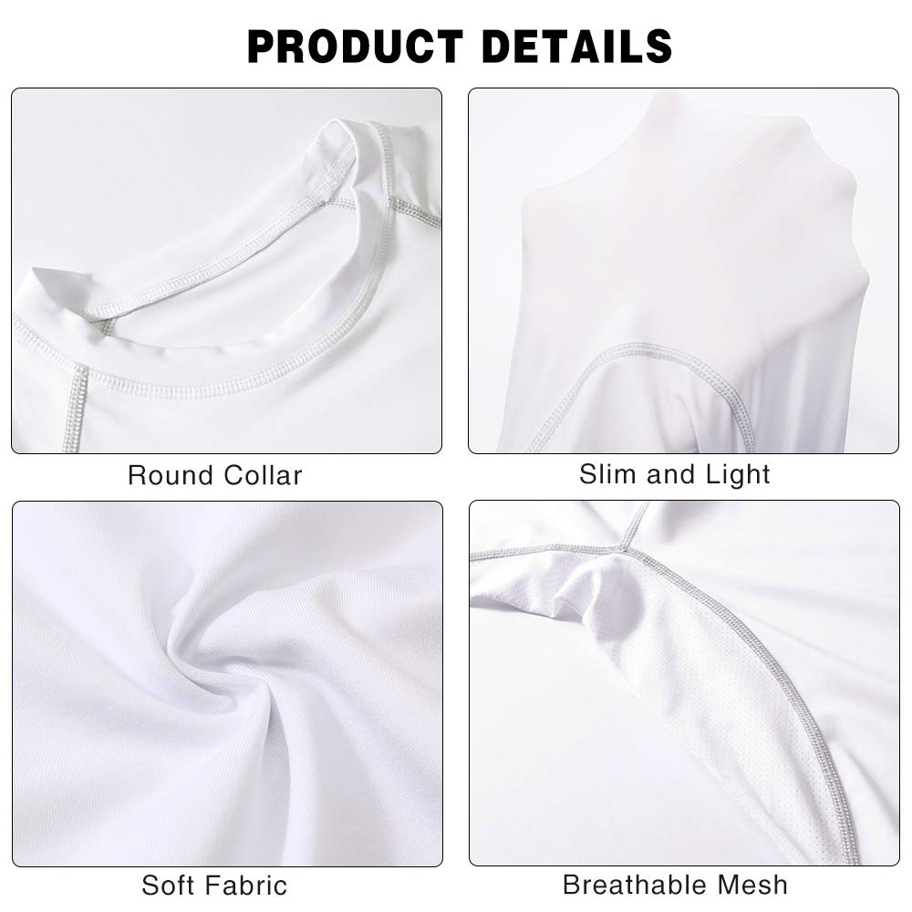 MEETYOO Men's Compression Shirt, White, XX-Large