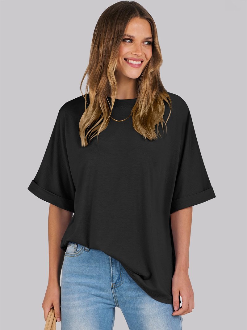 ANRABESS Womens Tops Oversized T Shirts Short Sleeve Crewneck Summer Casual Loose Basic Tee Shirt 2026 Trendy Fashion Clothes Black X-Large
