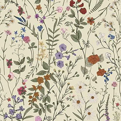 JiffDiff Floral Wallpaper Peel and Stick- 118" x 17.3" Farm Floral Wall Paper Wildwood Daisy Self Adhesive Stick On Wallpaper Removable Contact Paper (Mustard)
