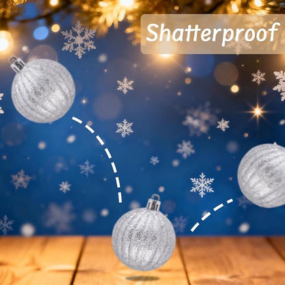 50ct Christmas Balls Ornaments for Xmas Tree, Navy Blue Silver Shatterproof Christmas Tree Decorations Hanging Ball for Holiday Party Decor(1.57"-2.36")