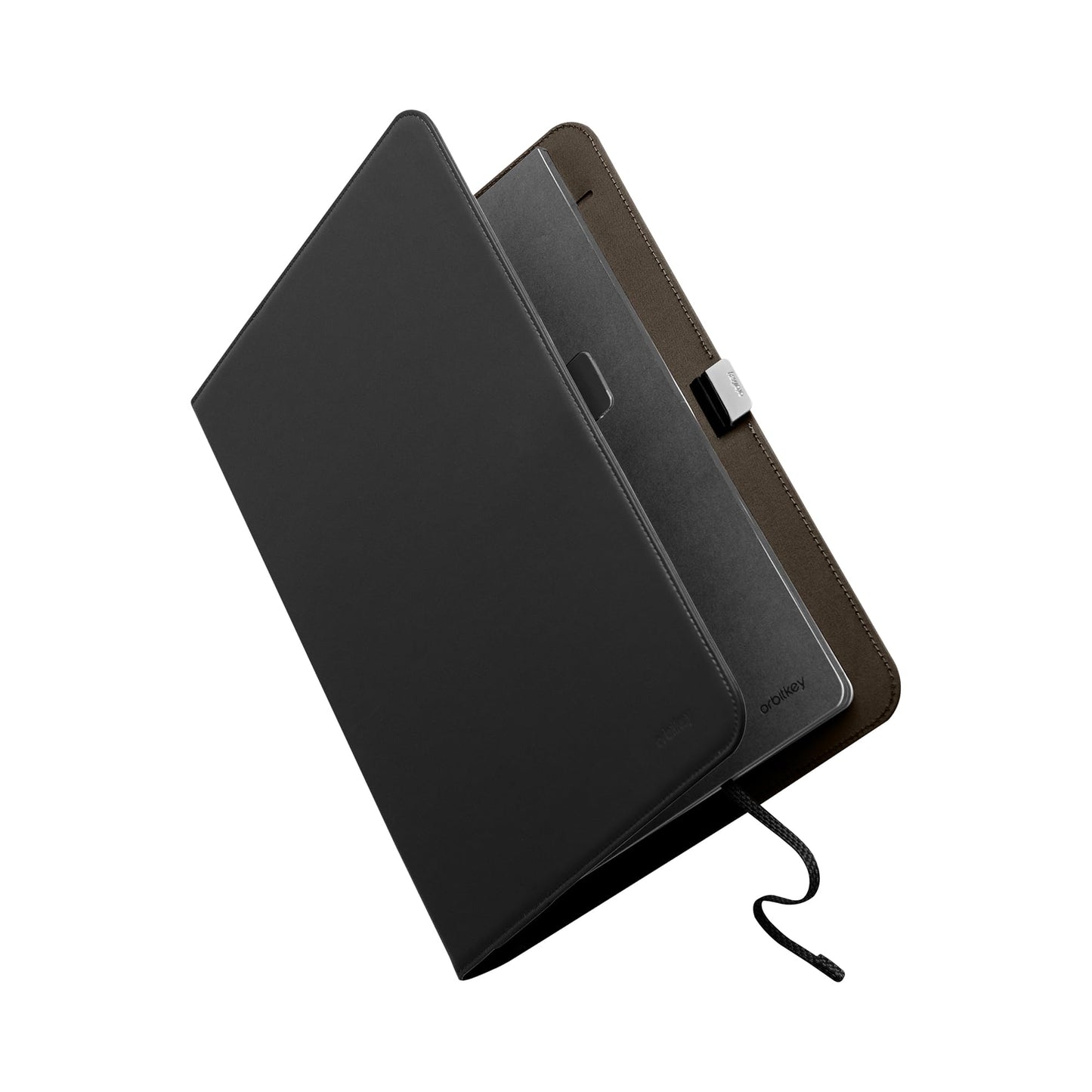 Orbitkey Compendium – Premium Vegan Leather & Recycled Fabric – Leather-Free Notebook Cover - Elastic Cord Closure, Hidden Card Slots & Pen Holder – Professional Organizer & Document Folio (Black, A4) [Office Product]