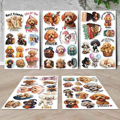 Poodle Stickers 50 Pieces Vinyl Waterproof Decal for Laptop Water Bottle Phone Car Window Bike Motorcycle Stakeboard Scrapbook Poodles Sticker Gifts for Kid Teen Adult