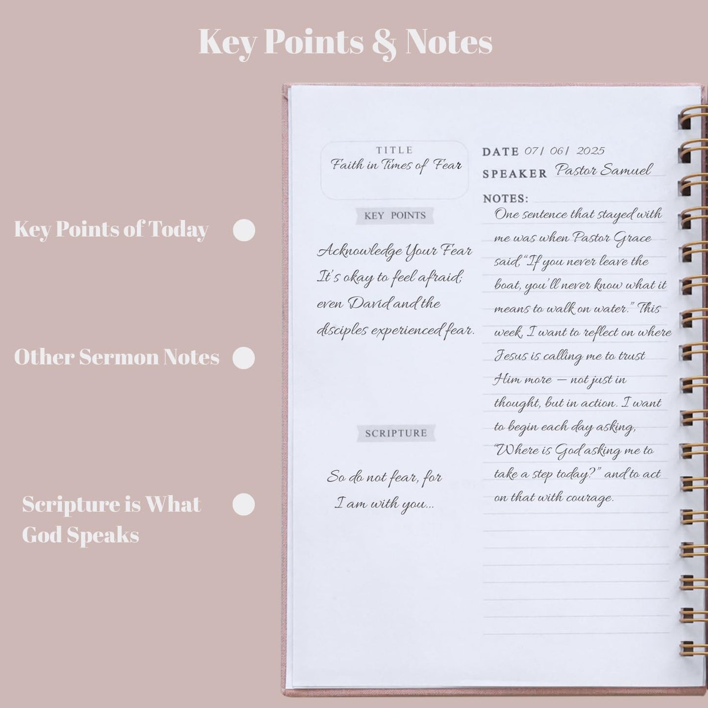 Church Notes Journal - Sermon Notes Christian Notebook - Bible Study Journal Original Linen Hardcover Guilded Notebook for Note Taking, Spiritual Growth - Bible Study Supplies Gift for Women and Men