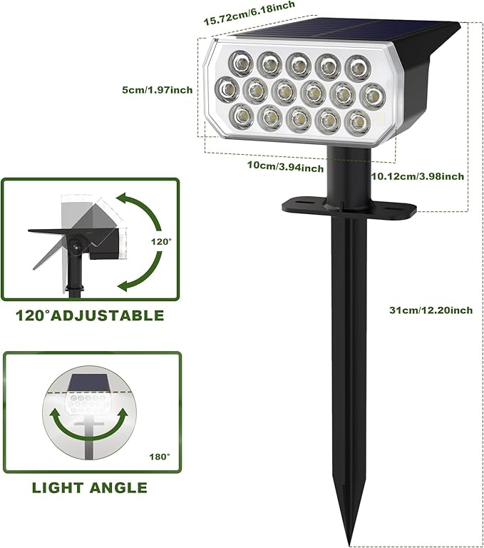 Solar Lights Outdoor Waterproof, Solar Spot Lights with 3 Mode, 2-in-1 Solar Outdoor Lights for Garden Yard Outside Landscape, 2 Pack