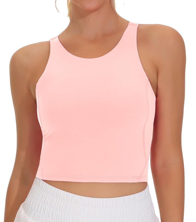 THE GYM PEOPLE Women's Sports Bra Sleeveless Workout Tank Tops Running Yoga Cropped Tops with Removable Padded Pink