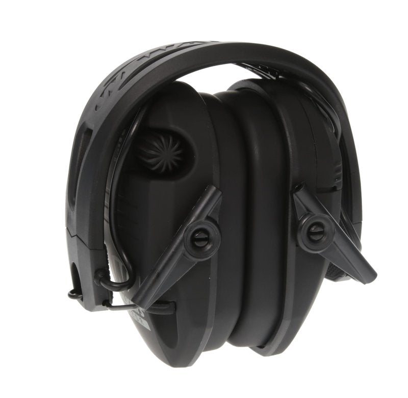 WALKER'S Razor Tacti-Grip Slim Electronic Muff - 23dB NRR Compact Collapsible Non-Slip Headband Hunting Shooting Hearing Protection Earmuffs w/ 2 AAA Batteries, Black