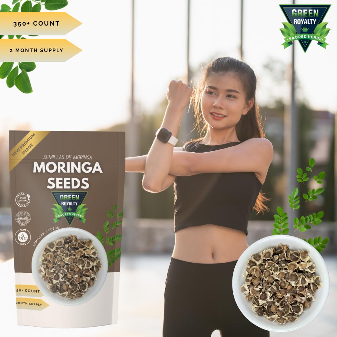 Green Royalty Moringa Seeds (350 + Count) – 100% Natural Non-GMO Herbal Seeds – Nutrient-Rich Superfood for Daily Balance – Sugar Free, Caffeine Free, Gluten Free – 2-Month Supply