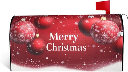 Festive Magnetic Mailbox Cover Xmas Christmas Ball Pattern Outdoor Mailbox Protector Holiday Seasonal Decorative Garden Yard Home Large Size 25.5 x 21 Inch