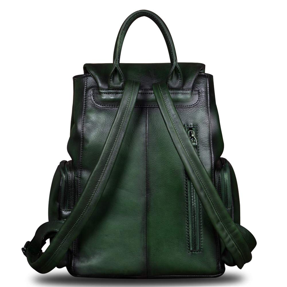 IVTG Genuine Leather Backpack for Women Shoulder Bag Vintage Designer Back Bag Fashion Rucksack Casual Daypack (Green)
