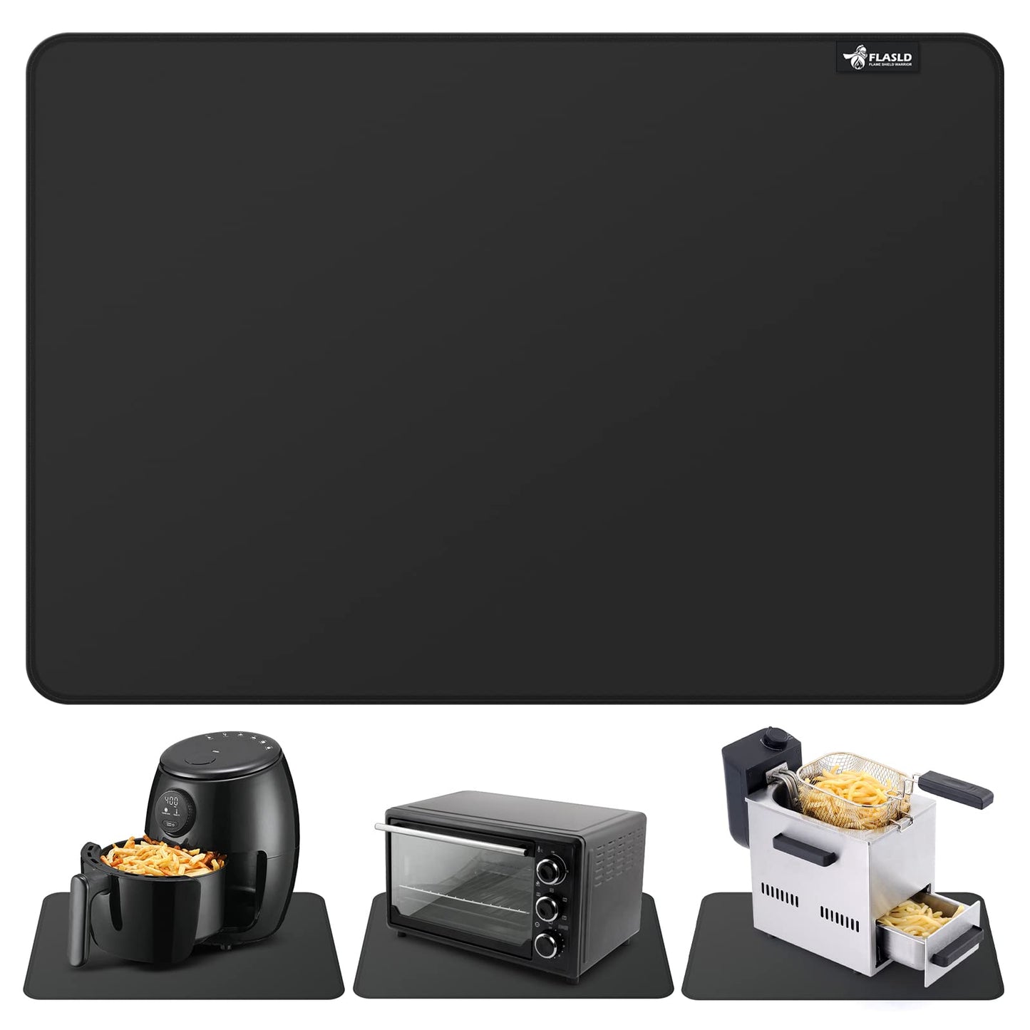 FLASLD Heat Resistant Mat for Air Fryer Site on, Fireproof Silicone Mats for Kitchen Counter, Countertop Protector, No-slip and Waterproof (12"X18", Black)