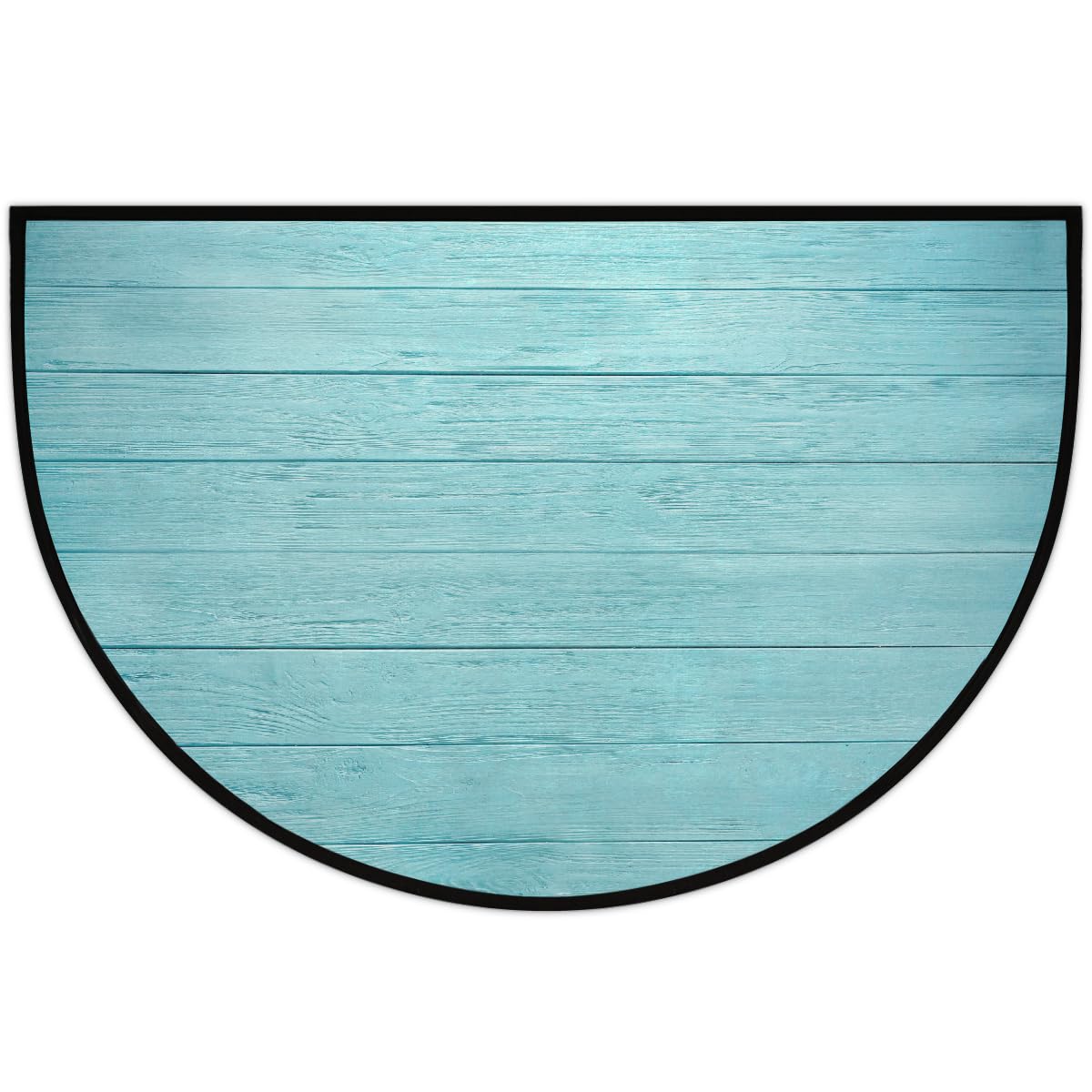 Half Round Doormat Non-Slip Washable Turquoise Teal Wood Texture Semi Circle Rug Soft Absorbent Half Moon Mat for Indoor Outdoor Entrance Kitchen Bathroom Sink Patio Welcome Fireplace Floor Rug