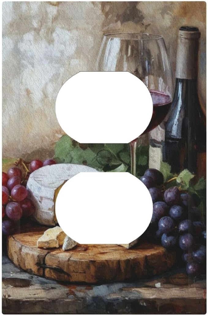 Decorative Art Light Switch Covers Wineglass & Artisanal Cheeses 1 Gang Single Duplex Outlet Wall Plate Switchplate Electrical Faceplate for Home Decor