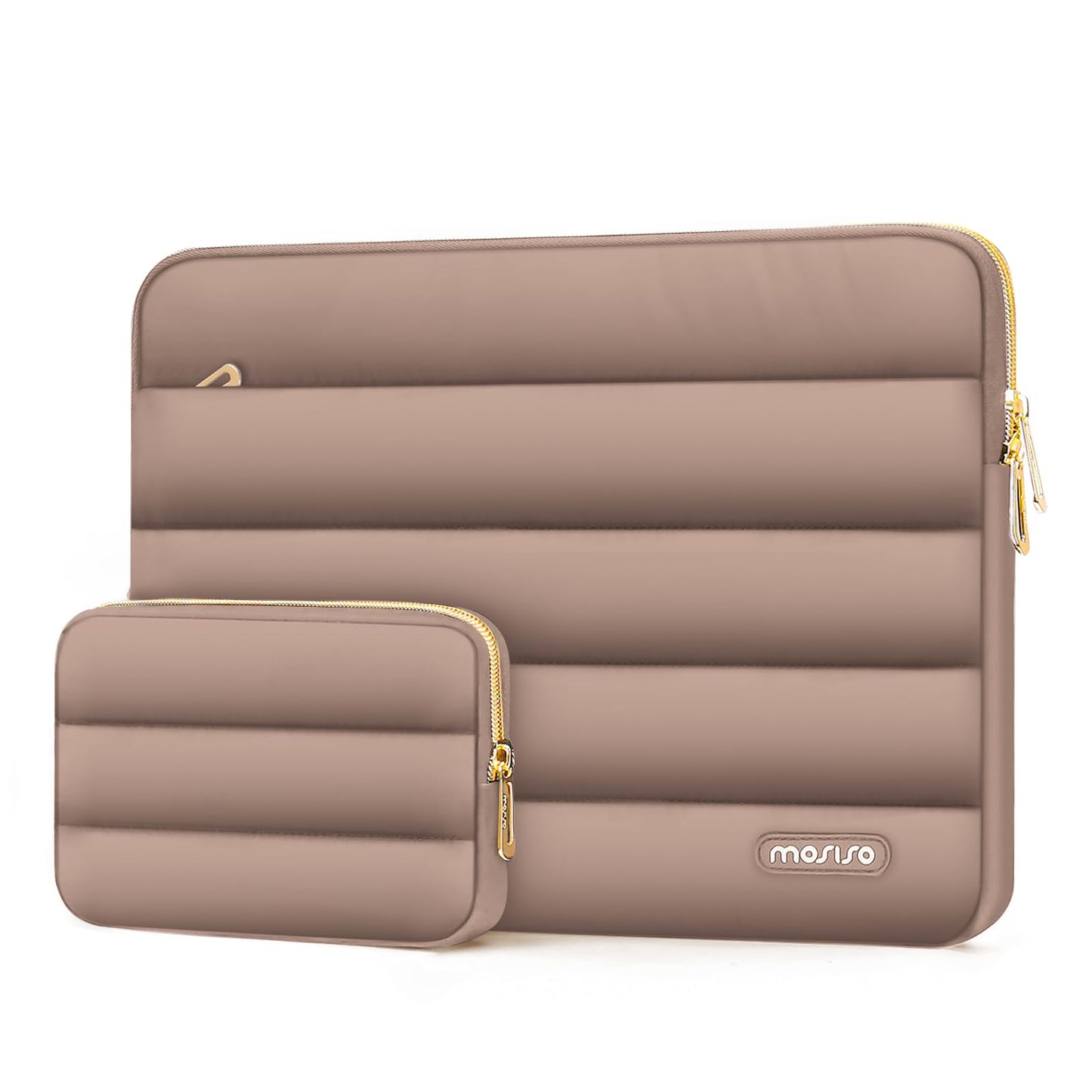 MOSISO Laptop Case 16 inch, 15-15.6 inch Puffy Laptop Sleeve Compatible with MacBook Pro 16 M5 M4 M3 M2 M1, HP Dell ASUS Acer Toshiba Lenovo, Polyester Horizontal Bag with Small Case, Brown