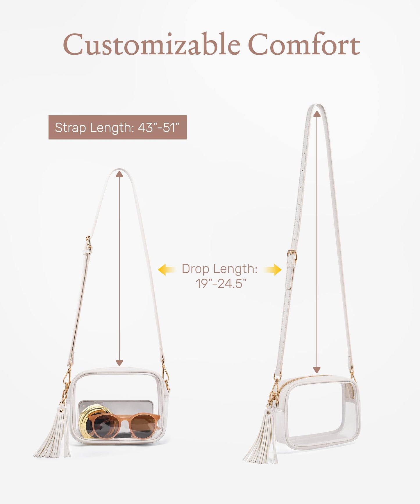Yarnic Clear Bag Stadium Approved, PVC Transparent Crossbody Purse for Concert Sports Event Small Women Bags with Adjustable Shoulder Strap (White)