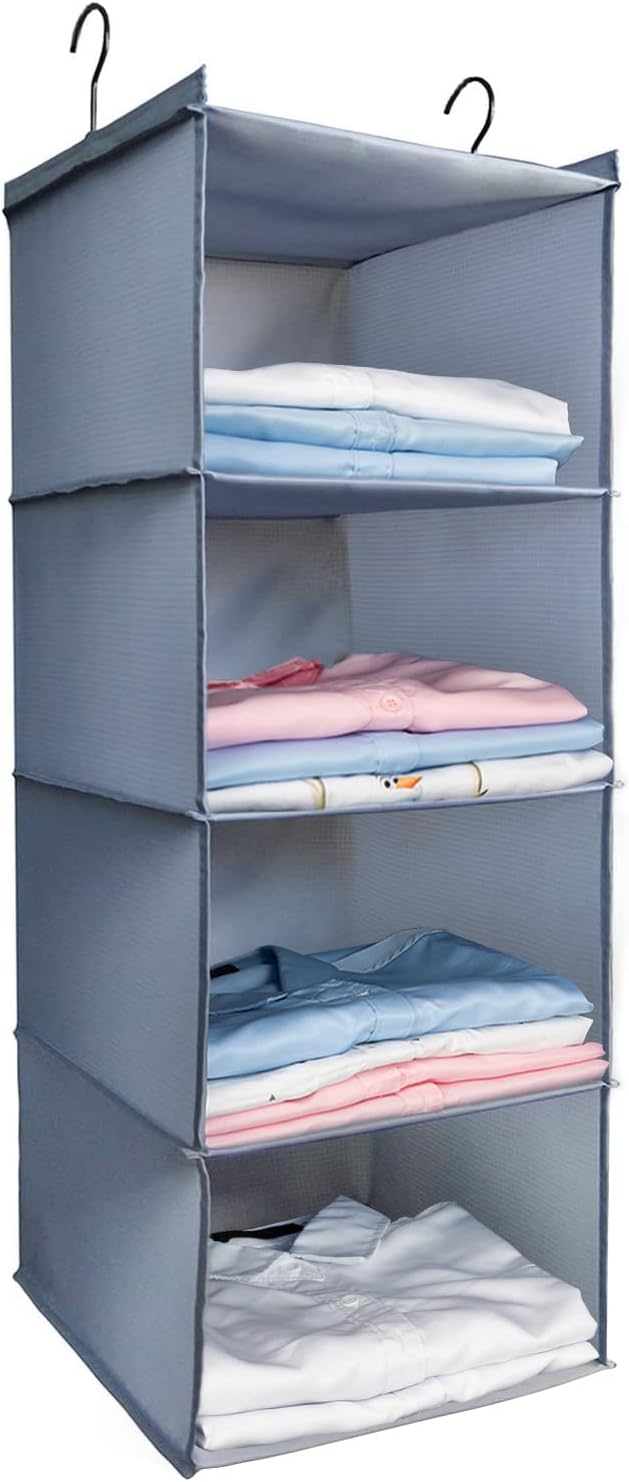 Hanging Closet Organizer, Easy Mount Foldable 4-Shelf Hanging Closet Wardrobe