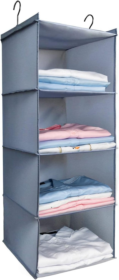Hanging Closet Organizer, Easy Mount Foldable 4-Shelf Hanging Closet Wardrobe